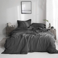 100 Linen Duvet Cover Set with Embroidery Washed - 3 Pieces 1 Duvet Cover with