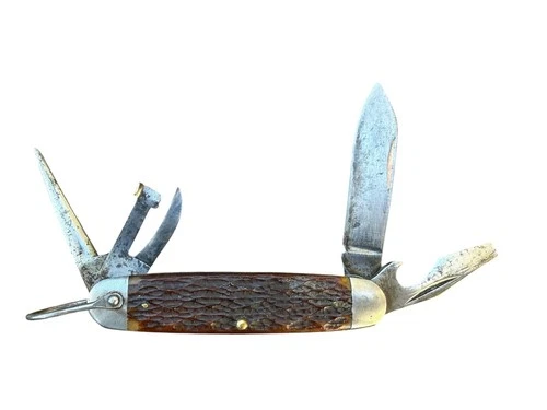 WW1I 1943 PAL BLADE CO. MILITARY ENGINGEERS 4 BLADE  POCKET KNIFE w BONE SCALES