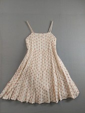 Sim & Sam Women Dress M Beige Polka Dot Spaghetti Strap Square Neck Tiered Midi