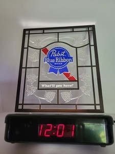 Vintage Pabst Blue Ribbon Digital Clock with Lighted Sign - NICE
