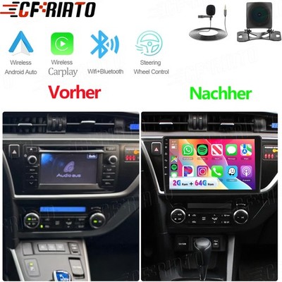 CarPlay 2G+64GB Android 15 Autoradio Für Toyota Auris E18 2015-19 Navi WIFI Kam