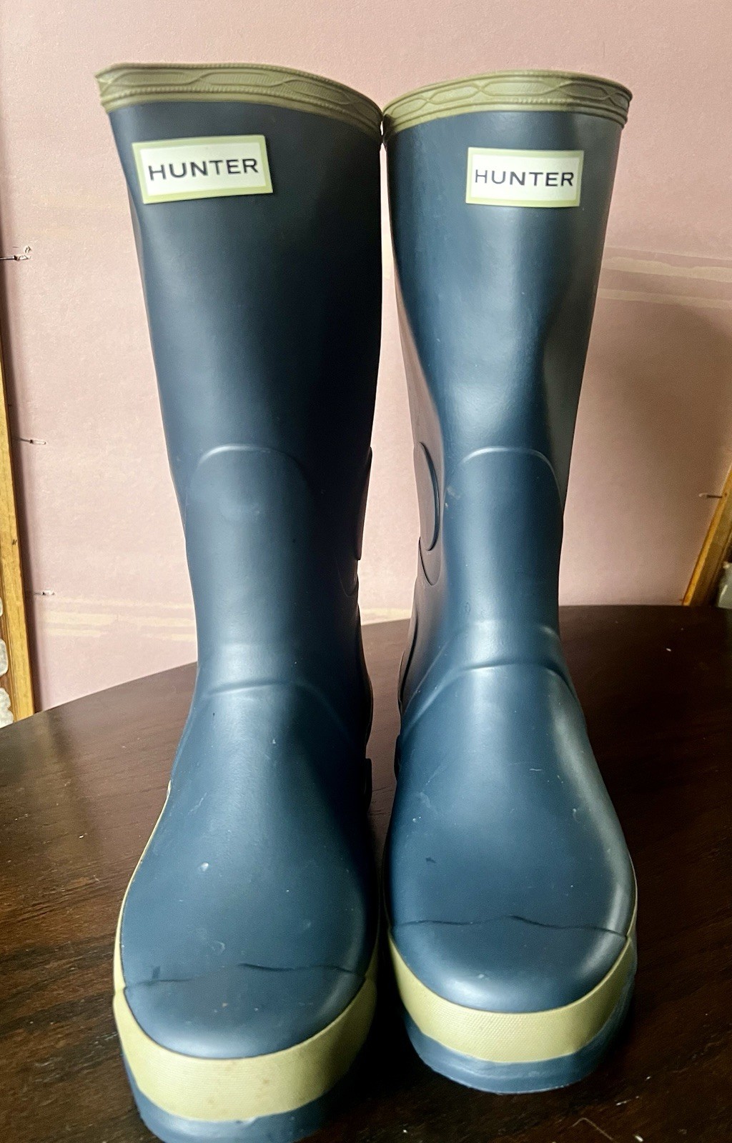 S 10 Boots Gardener Navy/clay Pull-on Wellington Tall Calf ~