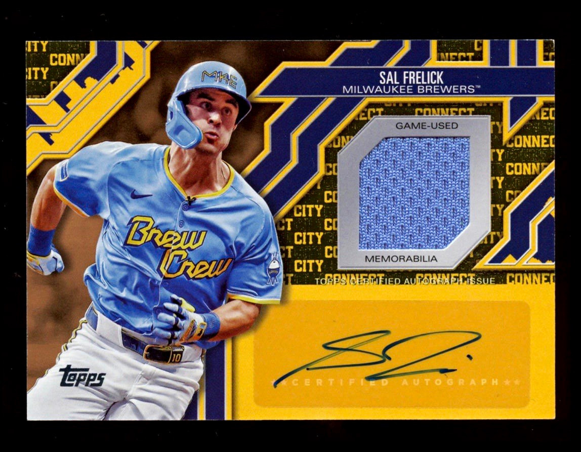 🍺⚾️SAL FRELICK 2025 Topps City Connect Gold Relic Auto SP /50 #BREWERS STUD⚾️🍺