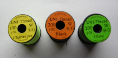 NEW! WAXED UNI-THREAD - 1 SPOOL EACH OF 3/0, 6/0, 8/0