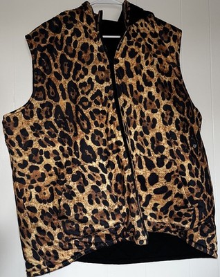 Lucky & Blessed Women's Reversable Leopard Print Hooded Zip-Up Vest Size 3X