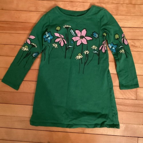 TEA COLLECTION SIZE 4 FLORAL GRAPHIC GREEN LONG SLEEVE COTTON DRESS - Picture 2 of 6