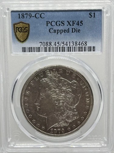 1879-CC Morgan Silver Dollar "PCGS XF45 Capped Die". Gold Shield
