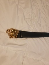 Authentic Versace Gold Medusa Buckle Black Leather Mens Belt Size 44