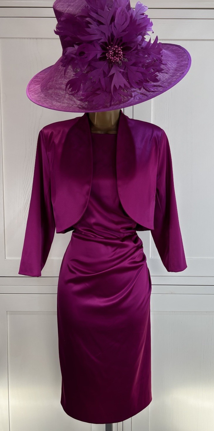 Jacques Vert UK 14 Magenta Dress Bolero  Wedding Mother Bride Groom Guest Outfit
