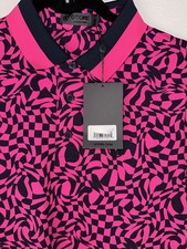 G/FORE Golf Distorted Abstract Check Tech Pique Polo Medium Pink All Day Glo