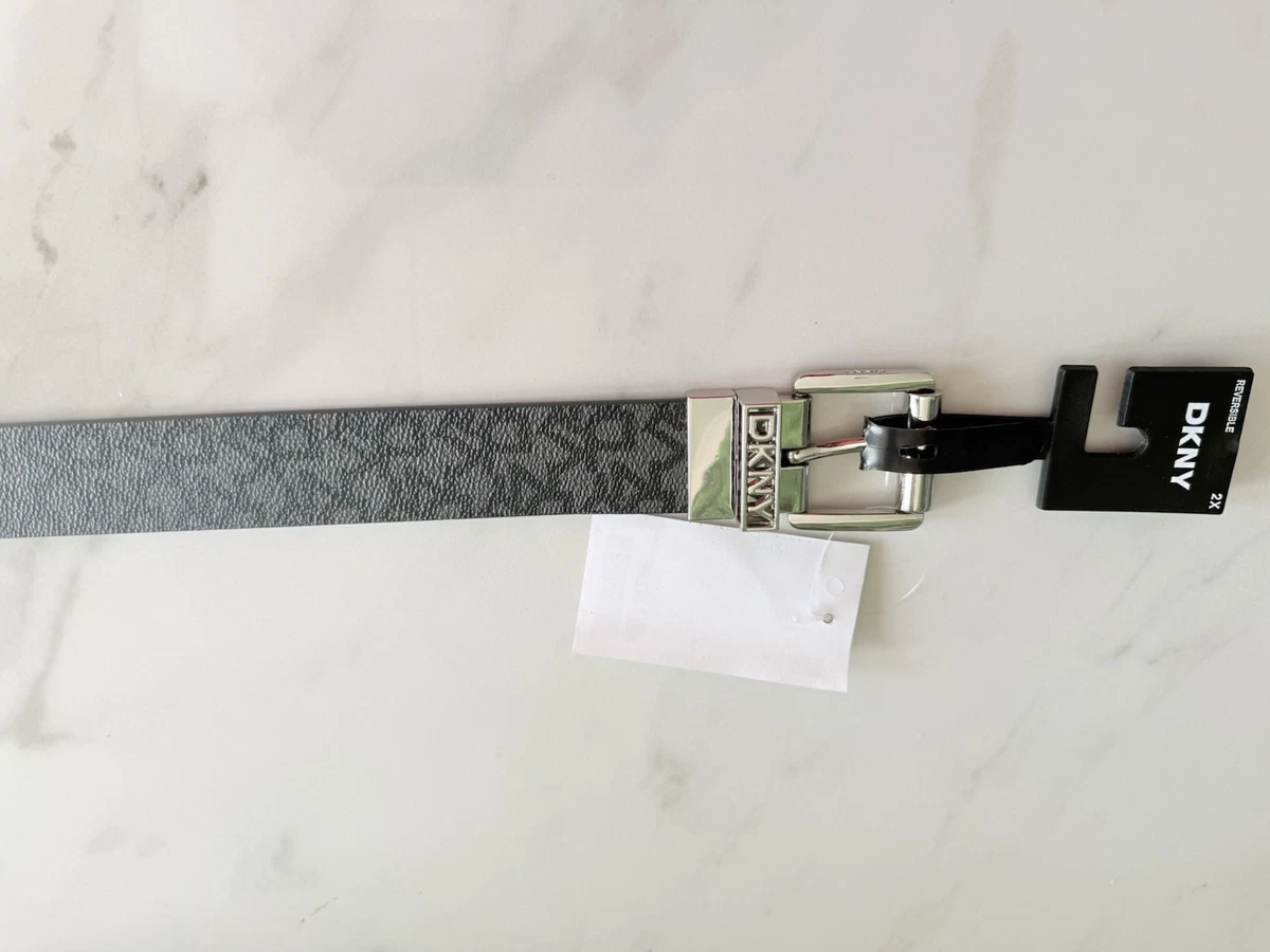 New! DKNY Cream Logo Monogram Belt with Silver Buckle DKNY Brown & Cream Monogram Reversible Belt Size... | Depop main image 3