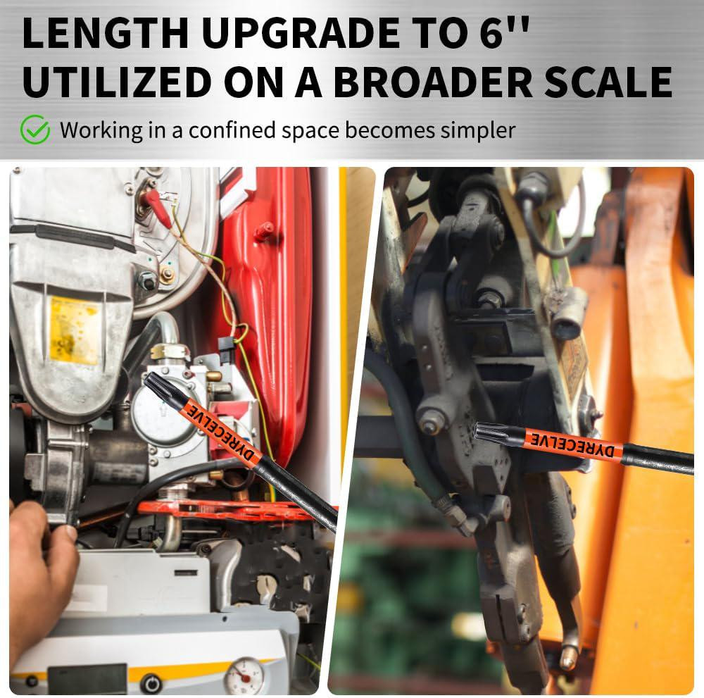 6 Inch Long Torx Bit Set 8-Pack, Impact Torx Bits (T8 to T40), Magnetic Security