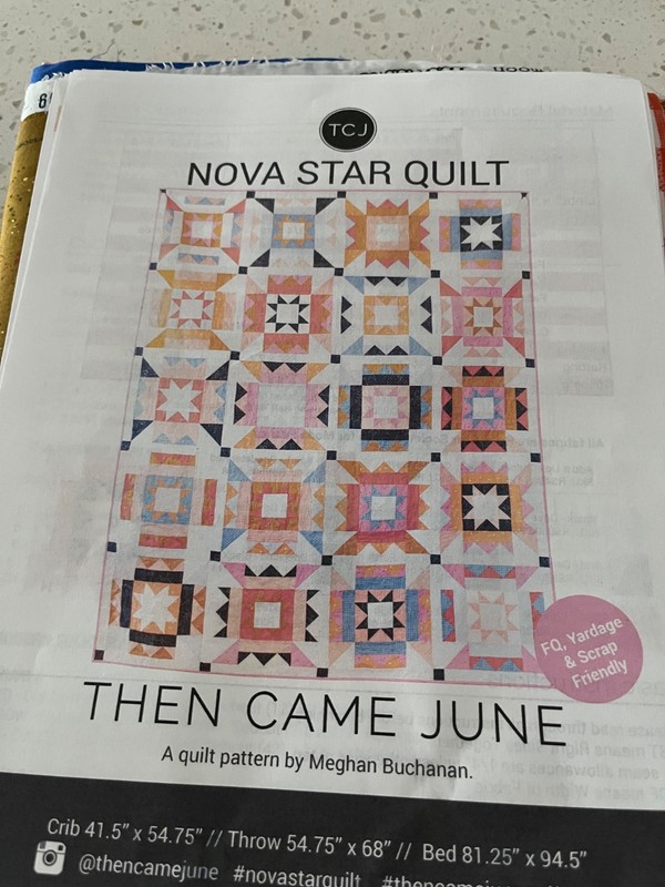 Nova Star quilt kit by Then Came June size is54 x 68 Scrappy with white backgrou