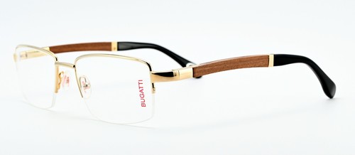 Bugatti Glasses Frame 547 000 56-19 half Rim Metal 22ct Gold Plated Padouk Wood - Picture 8 of 17