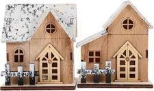 2PCS Wooden Christmas Houses Luminous Gingerbread House Christmas Decor Tiny Orn