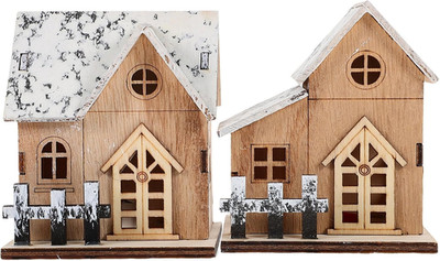 2PCS Wooden Christmas Houses Luminous Gingerbread House Christmas Decor Tiny Orn