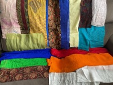 Vintage Cotton Sari Fabric Remnants Scraps Mixed Lot For Craft Projects - 4 oz.