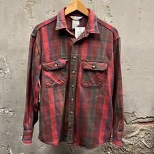 Vintage 80s Carhartt Rugged Workwear Distressed Thrashed Red Plaid Button Down L