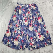 Vintage Skirt Women S Purple Pink Floral Crepe Pull On Pleated Button Front Midi