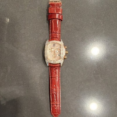 Techno Master Men's Wristwatch Chronograph Red Leather Gold Case Luxury