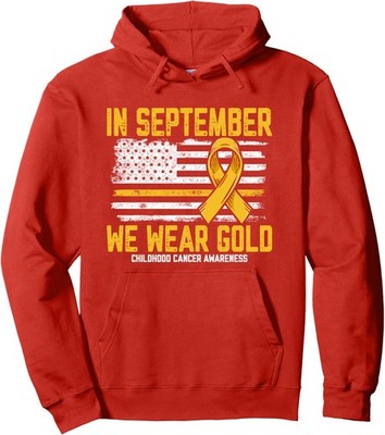 In September We Wear Gold Us Flag Cancer Unisex Hooded Sweatshirt