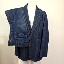 VTG 70s Pioneer Wear Denim Western Leisure Suit Men's 38 Jacket 32x30 Pant USA