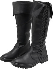 Medieval Viking Pirate Men'S Tall Black Boots with Fold-Over Cuff Renaissance
