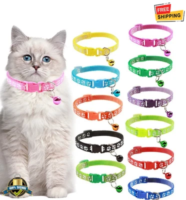 1 pc Adjustable Cat Collar with Bell Cute Dog Print Design Pet Necklace - Image 1 of 4