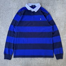 NEW Polo Ralph Lauren Striped Rugby Long Sleeve Shirt Blue Size Youth XL 18-20