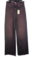 Levi's Premium Women's Ribcage Wide Leg Jeans Size 24x32 Maroon High Rise 108