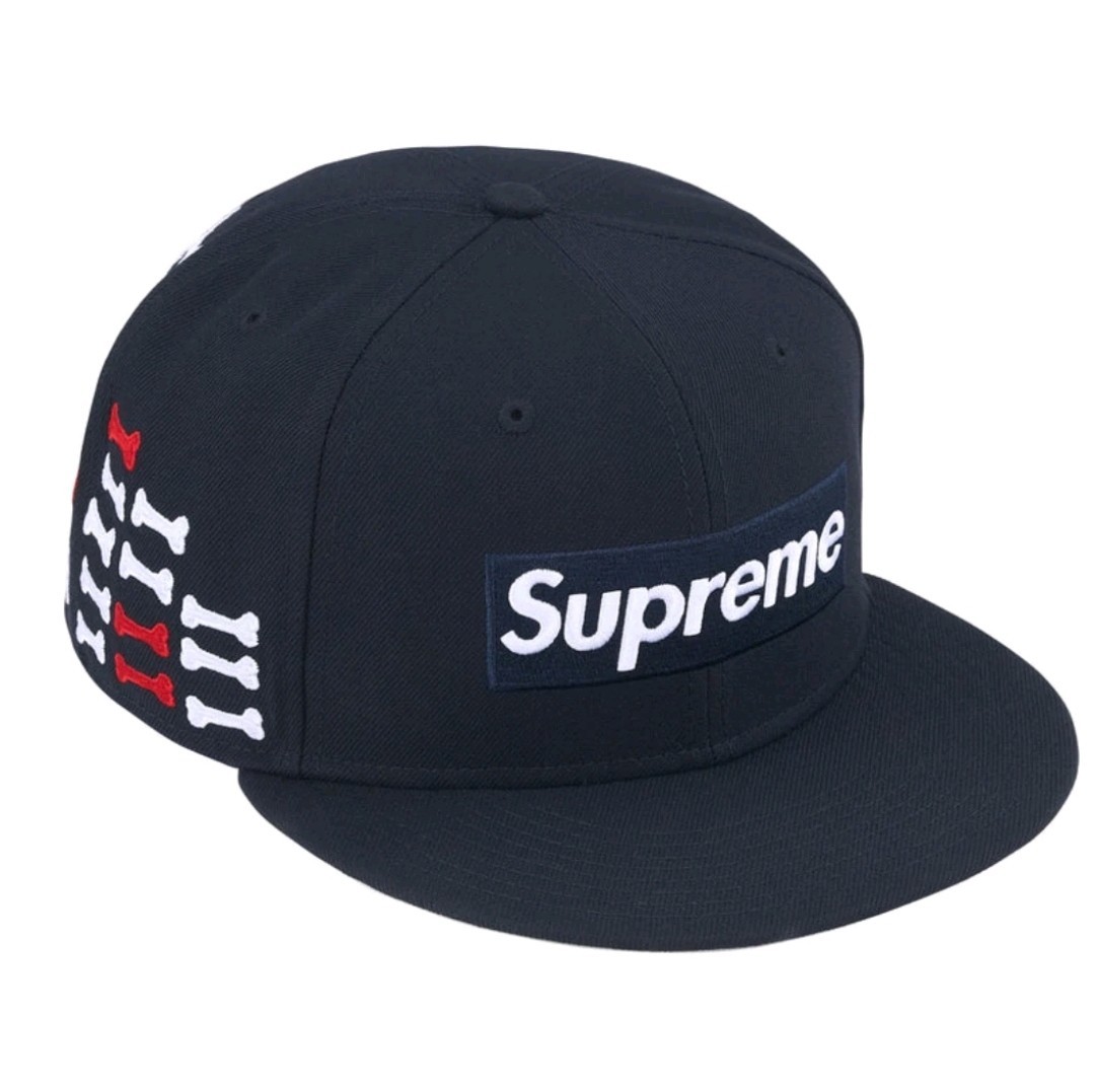 Supreme Bones Box Logo New Era Navy 7 3/8 FW25 Fitted Cap Hat
