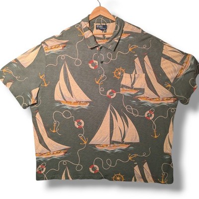 Polo Ralph Lauren Segelboot Poloshirt Herren 3XB Big Vintage All Over Print