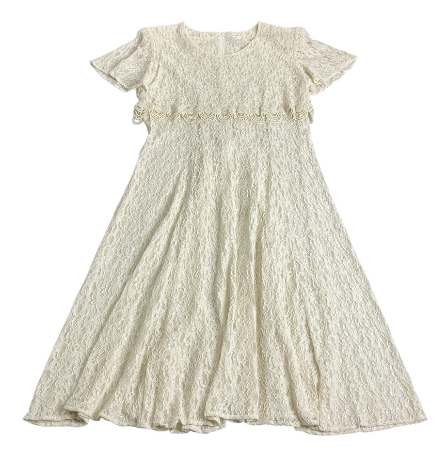 Maxi Vestido Vintage Años 80 Encaje XL Crema Boho Pradera Renacimiento Boda Corsé Espalda Foto 2 de 4