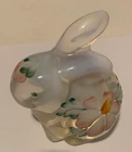 Fenton  Opalescent & Clear Bunny Rabbit Hand Painted Floral  Signed