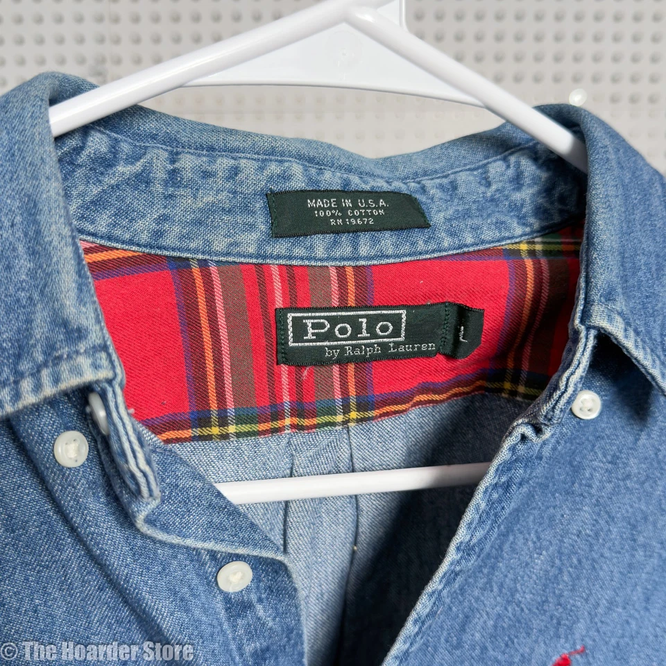 Polo By Ralph Lauren Vintage Button Down Denim Long Sleeve Shirt Medium USA Made - Image 3 of 4