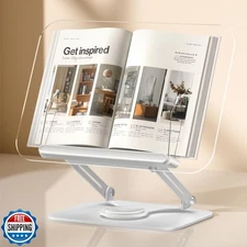 ASIEIT Book Stand for Reading, Acrylic Adjustable Book Holder with 360° Rotat
