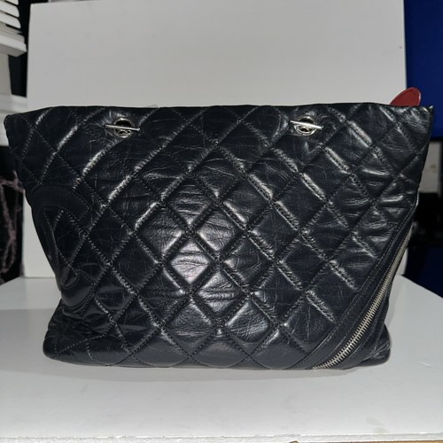 Chanel Black Quilted Aged Calfskin Cotton Club Ligne Tote Bag