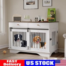 47" Wooden Dog Crate Furniture for 2 Dogs, Indoor Dog Kennel w/Removable Divider