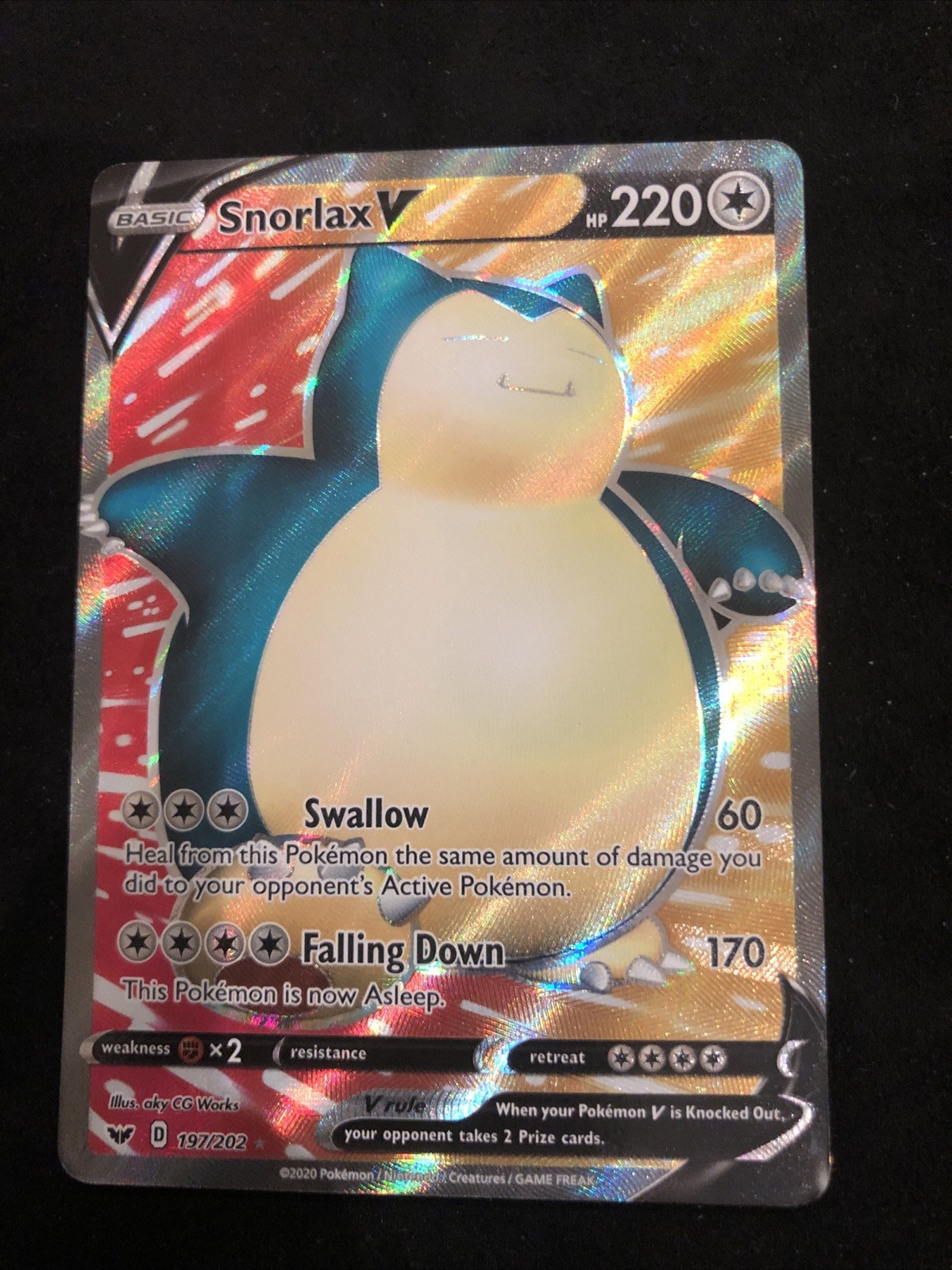 Snorlax V 197/202 Pokémon Sword And Shield Base Set Full Art Mint