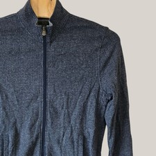 Jos A Bank Reserve Mens Large Full Zip Cotton Sweater Navy Blue Textured Knit