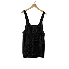 American Eagle Black Faux Leather Button Front Pinafore Mini Dress M Goth Indie