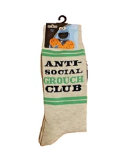 NEW! SESAME STREET "ANTI-SOCIAL GROUCH CLUB" SOCKS ~ 1 PAIR ~ SHOE SIZE 6 1/2-12