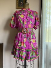 FARM Rio Delicate Fruit Garden Pink Mini Dress Belted Tropical Size S