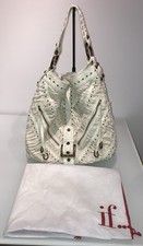 ISABELLA FIORE HOBO BAG AUTH CARINA WHITE/BEIGE SNAKE EMBOSSED W/GROMMETS 