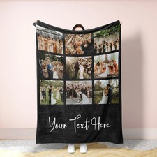 Personalized Photo Blanket Custom Picture Text Collage Family Memorial