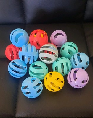 18 Cat Toy Balls with Bell Inside   Thick Plastic   Random Colors   Fun &...