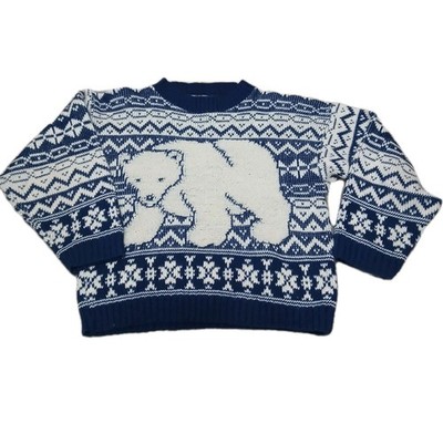 Vintage Ground Control Kids Sweater Small 4 Made in USA Navy White Polar Bear
