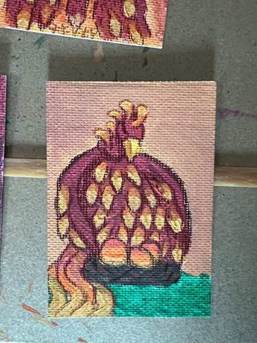 Phoenix Series Nurturing ACEO Original Acrylic Fantasy Art Canvas 6/6 OOAK
