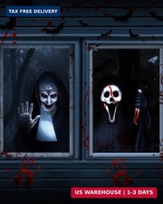 2pcs Halloween Window Cover Decor, Scary Ghost Curtain Outdoor