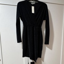 12th Thompson Black Glitter Knit Wrap Dress Long Sleeve Pullover S